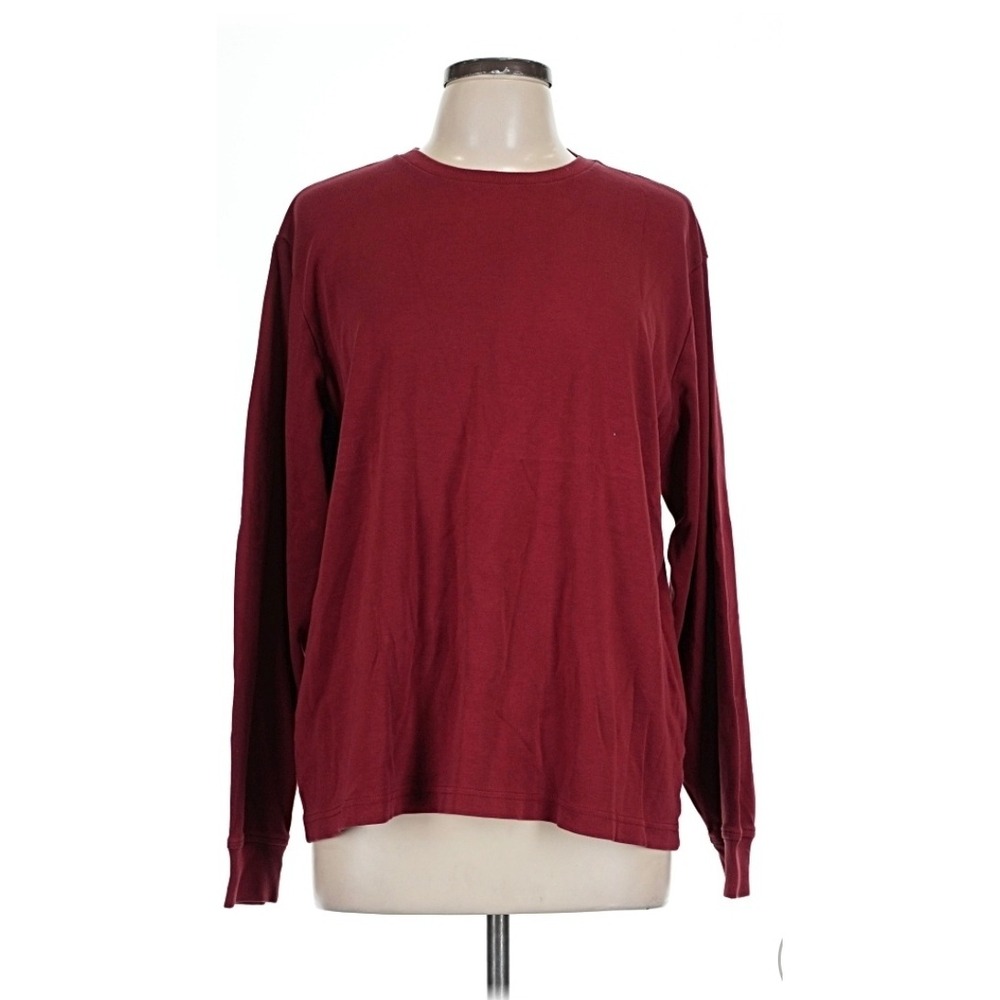Lands End Womens Large Burgundy Red 100% Supima Cotton Long Sleeve Crew Neck Tee